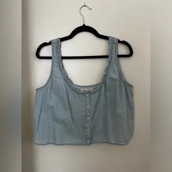 Denim Ruffled U-Neck Crop Top XL - Picture 4 of 8